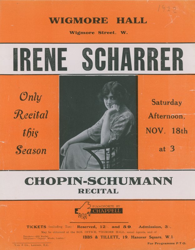 Anuncio de un recital de Chopin-Schumann con Irene Scharrer de English Photographer