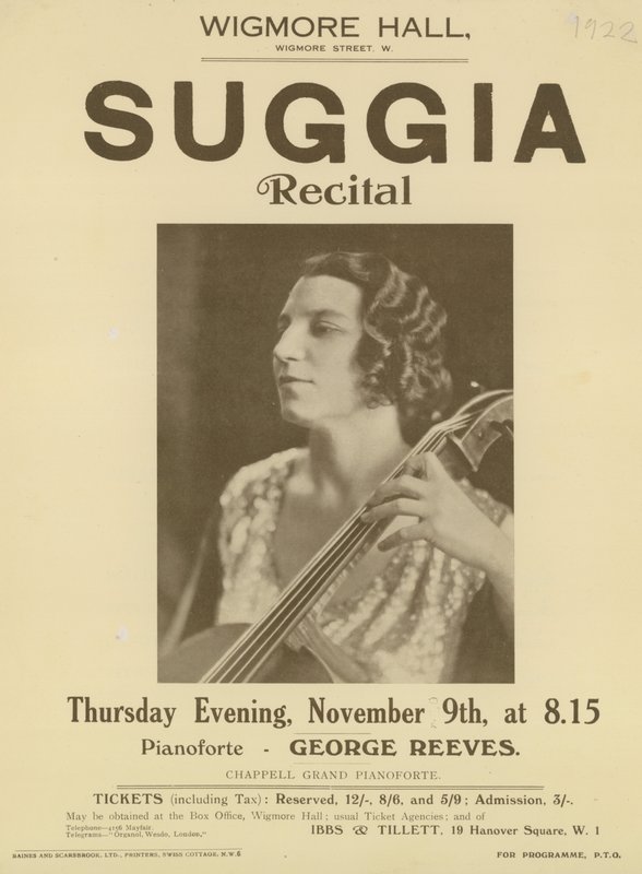 Anuncio de un recital de Suggia en Wigmore Hall de English Photographer
