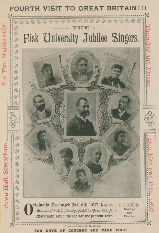 Anuncio de una aparición de The Fisk University Jubilee Singers de English Photographer