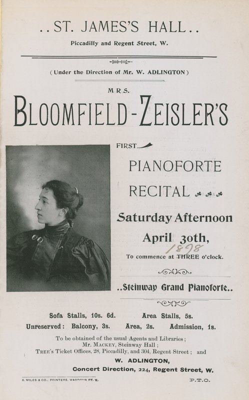 Anuncio de un concierto de Fannie Bloomfield-Zeisler de English Photographer