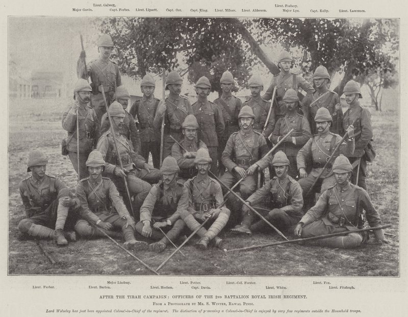 Después de la campaña de Tirah, oficiales del 2º Batallón del Regimiento Real Irlandés de English Photographer