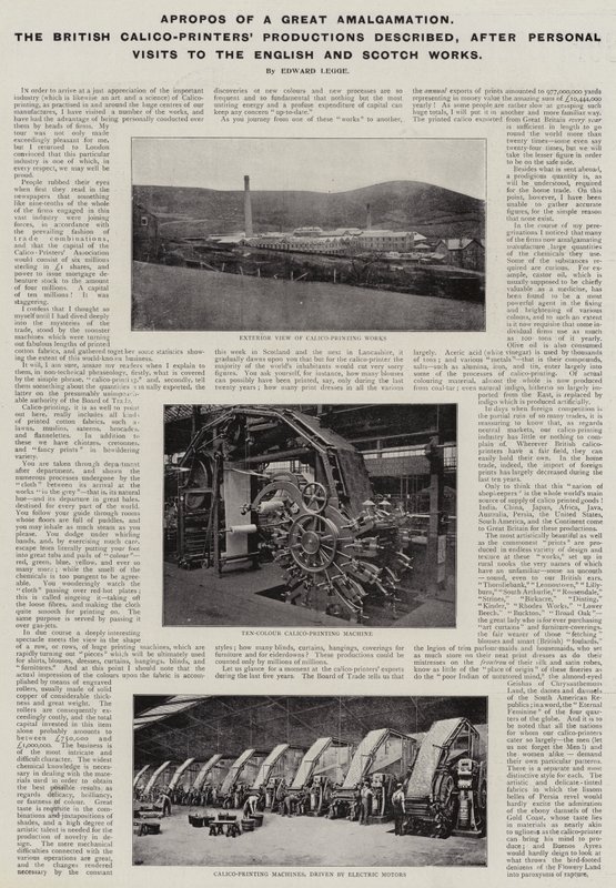 A propósito de una Gran Fusión, las Producciones de los Impresores de Calicó Británicos descritas, después de Visitas Personales a las Fábricas Inglesas y Escocesas de English Photographer
