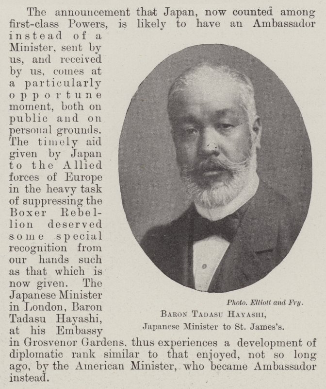 Barón Tadasu Hayashi, ministro japonés en St. James de English Photographer