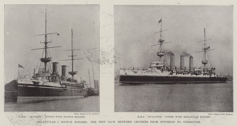 Belleville vs. Calderas Escocesas, la Carrera de Prueba entre Cruceros de Spithead a Gibraltar de English Photographer
