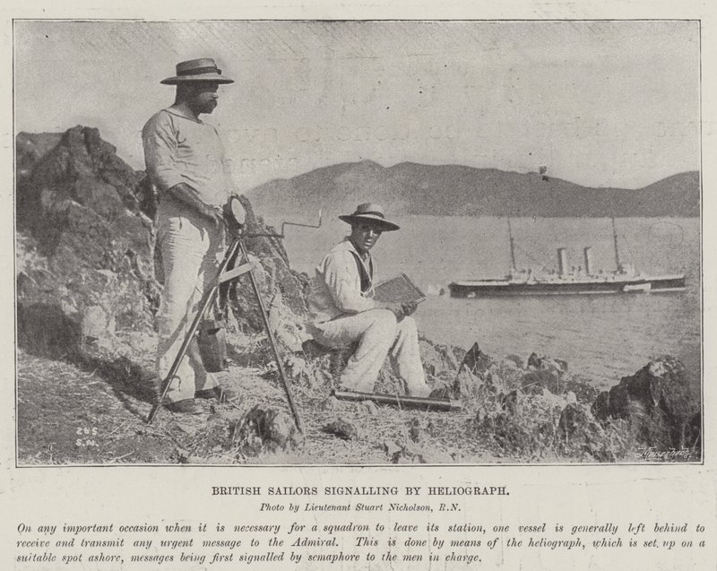 Marineros británicos señalando con heliógrafo de English Photographer