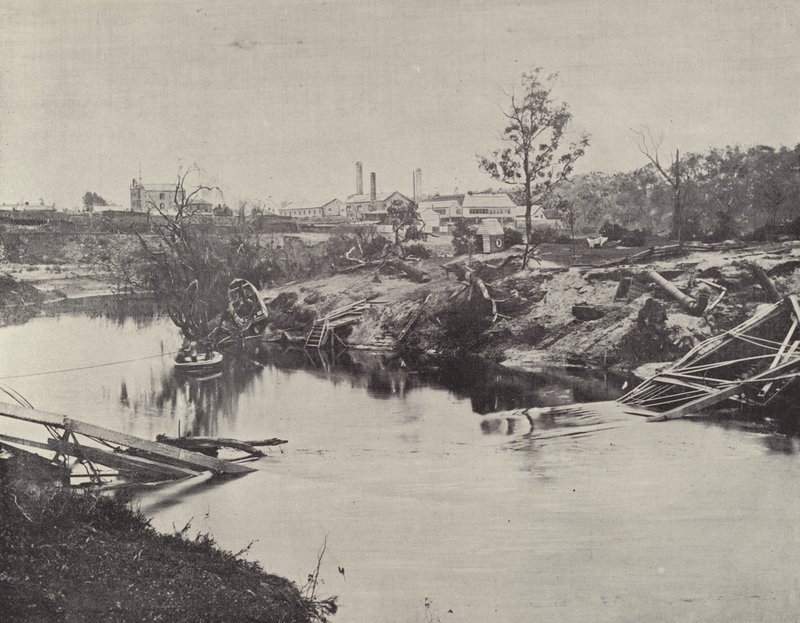 Puente Burnley, sobre el Yarra, después de las Inundaciones de Julio de 1891 de English Photographer