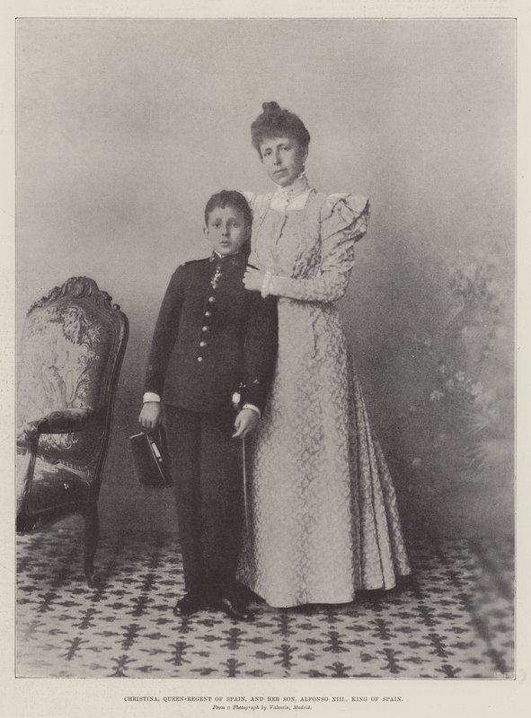 Cristina, Reina Regente de España, y su Hijo, Alfonso XIII, Rey de España de English Photographer