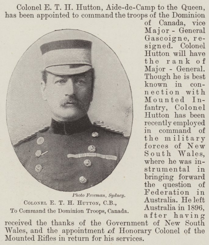 El coronel E T H Hutton, CB, para comandar las tropas del Dominio, Canadá de English Photographer