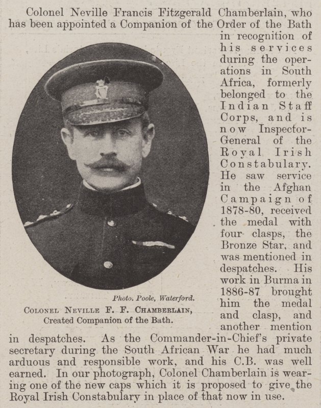 Coronel Neville F F Chamberlain, nombrado Compañero de la Orden del Baño de English Photographer