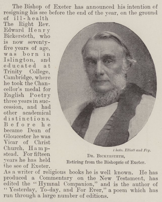 Dr. Bickersteth, retirándose del Obispado de Exeter de English Photographer