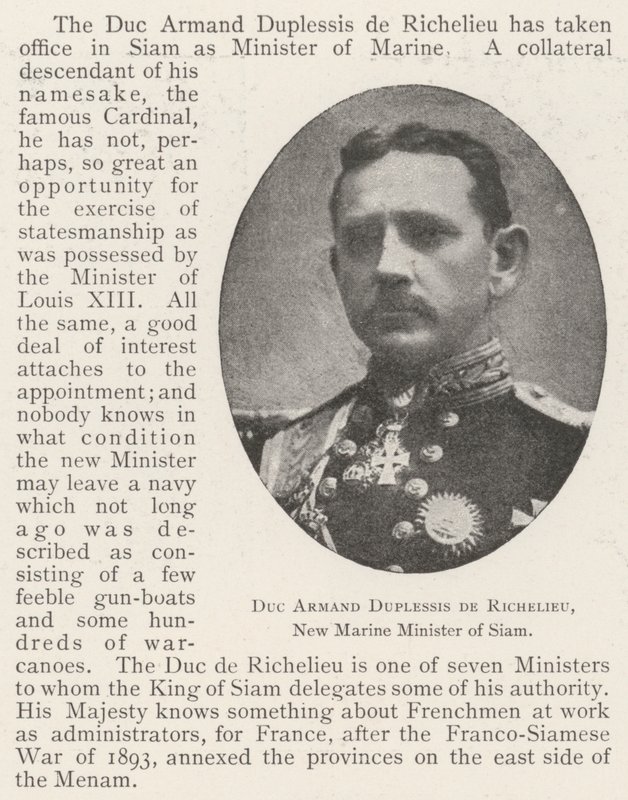 Duque Armand Duplessis de Richelieu, nuevo ministro de marina de Siam de English Photographer