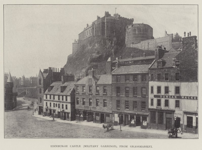 Castillo de Edimburgo (Guarnición Militar), desde Grassmarket de English Photographer