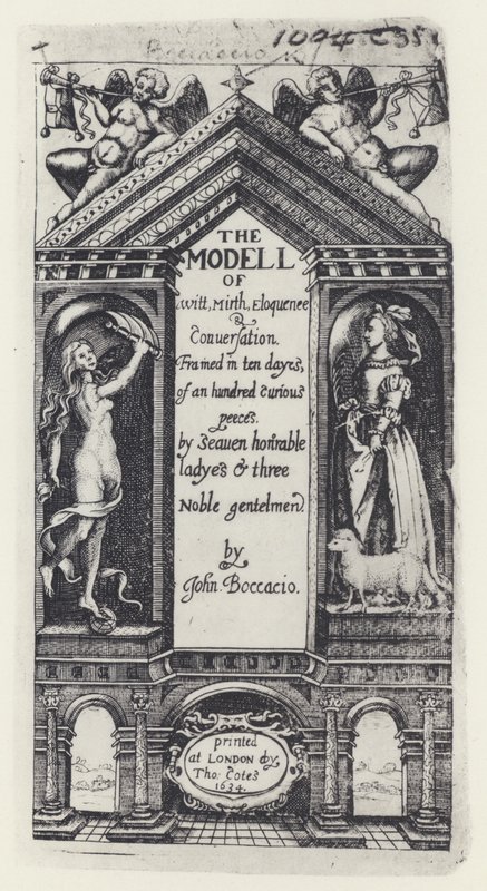G Boccaccio, El modelo de la inteligencia, Decameron, T Cotes para B Allen y W Hope 1634 de English Photographer