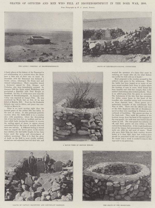 Tumbas de oficiales y hombres que cayeron en Bronkhorstspruit en la guerra bóer, 1880 de English Photographer