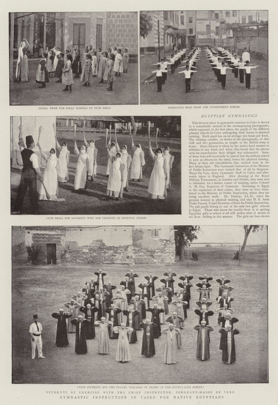 Instrucción gimnástica en El Cairo para egipcios nativos de English Photographer