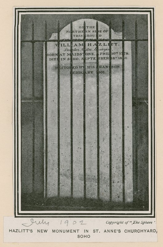 Nuevo monumento de Hazlitt en el cementerio de la Iglesia de St Anne, Soho de English Photographer