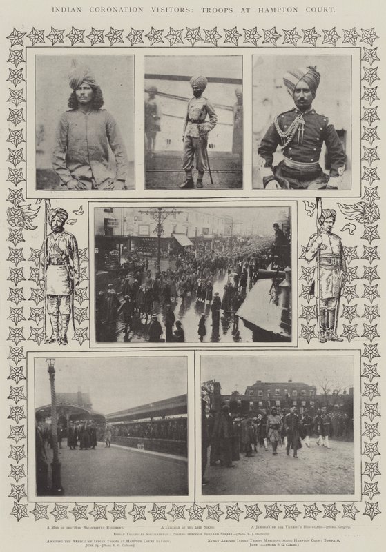 Visitantes Indios de la Coronación, Tropas en Hampton Court de English Photographer