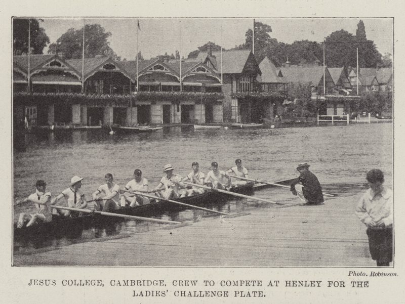 El equipo de Jesus College, Cambridge, para competir en Henley por el Ladies Challenge Plate de English Photographer
