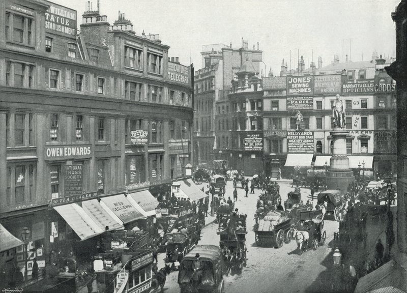 King William Street, el extremo de Cannon Street, mostrando la estatua de King William de English Photographer