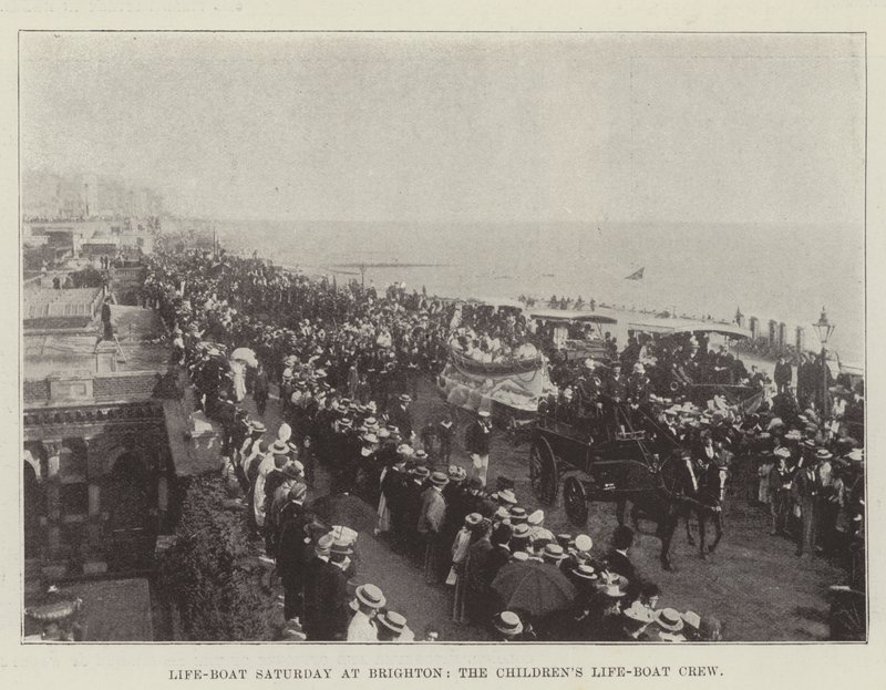 Sábado de botes salvavidas en Brighton, la tripulación infantil del bote salvavidas de English Photographer
