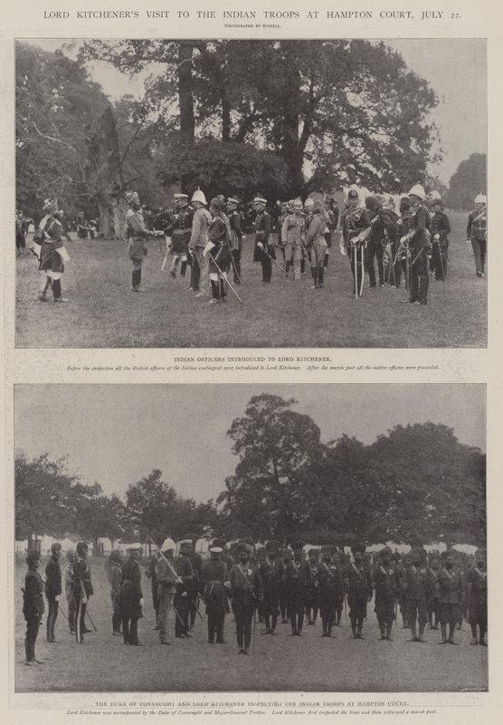 La visita de Lord Kitchener a las tropas indias en Hampton Court, 22 de julio de English Photographer