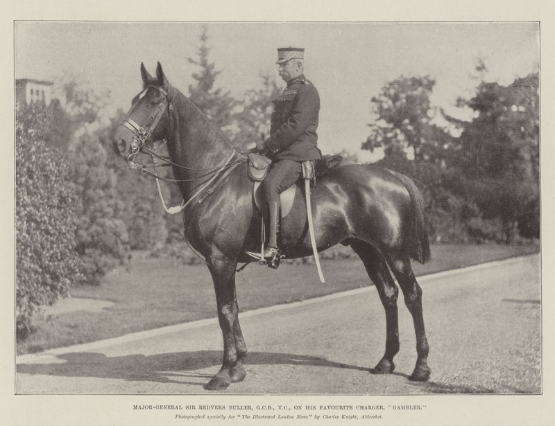Mayor-General Sir Redvers Buller, GCB, VC, en su Caballo Favorito, Gambler de English Photographer