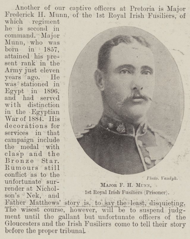 Mayor F H Munn, 1er Fusileros Reales Irlandeses (Prisionero) de English Photographer