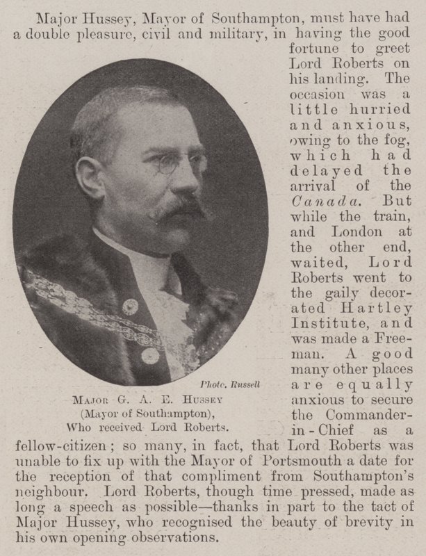 Mayor G A E Hussey (Alcalde de Southampton), quien recibió a Lord Roberts de English Photographer