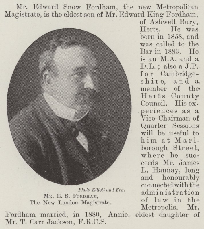 Sr. E S Fordham, el Nuevo Magistrado de Londres de English Photographer