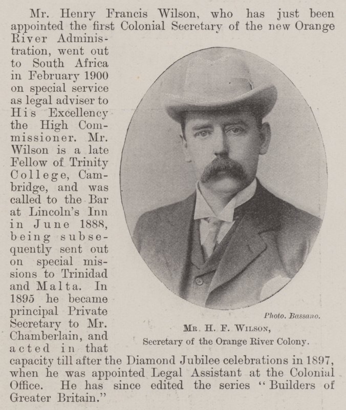 Sr. H F Wilson, secretario de la Colonia del Río Orange de English Photographer