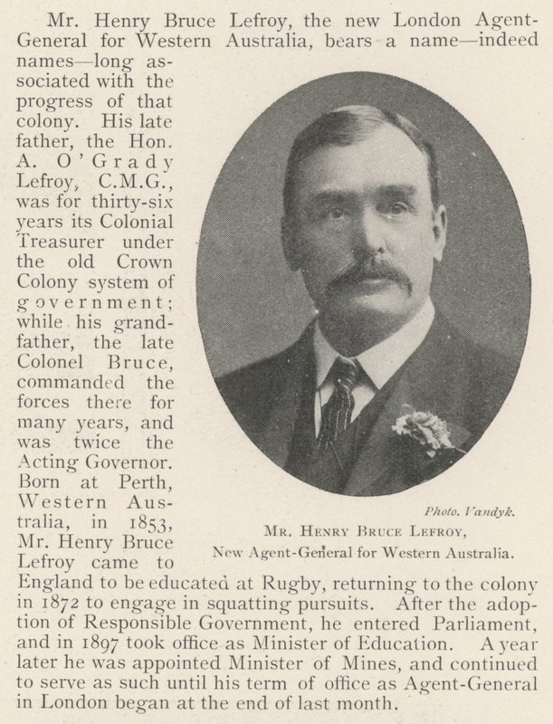 El Sr. Henry Bruce Lefroy, Nuevo Agente General para Australia Occidental de English Photographer
