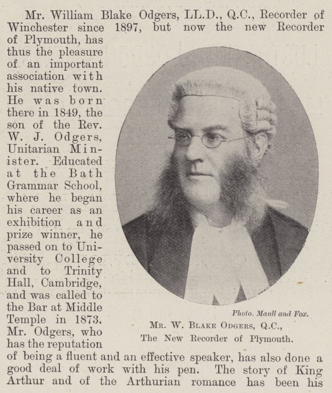 El Sr. W Blake Odgers, QC, el Nuevo Registrador de Plymouth de English Photographer