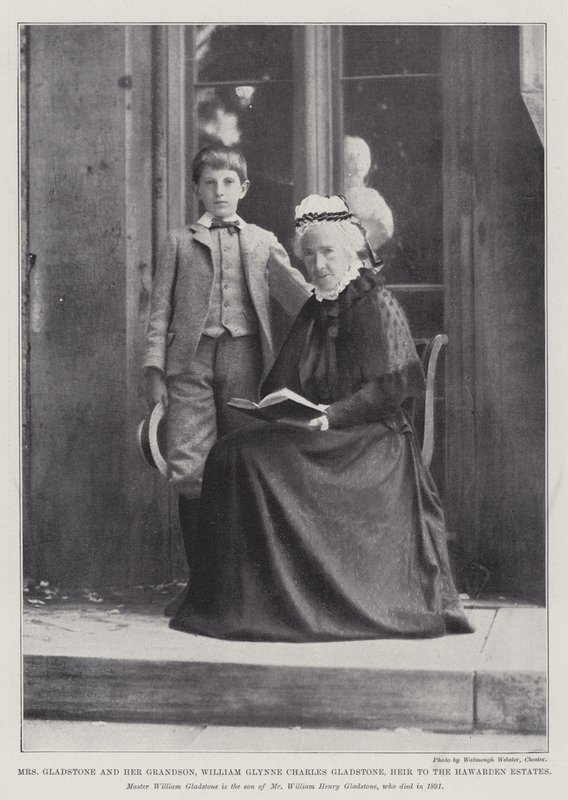 Sra. Gladstone y su nieto, William Glynne Charles Gladstone, heredero de las propiedades de Hawarden de English Photographer