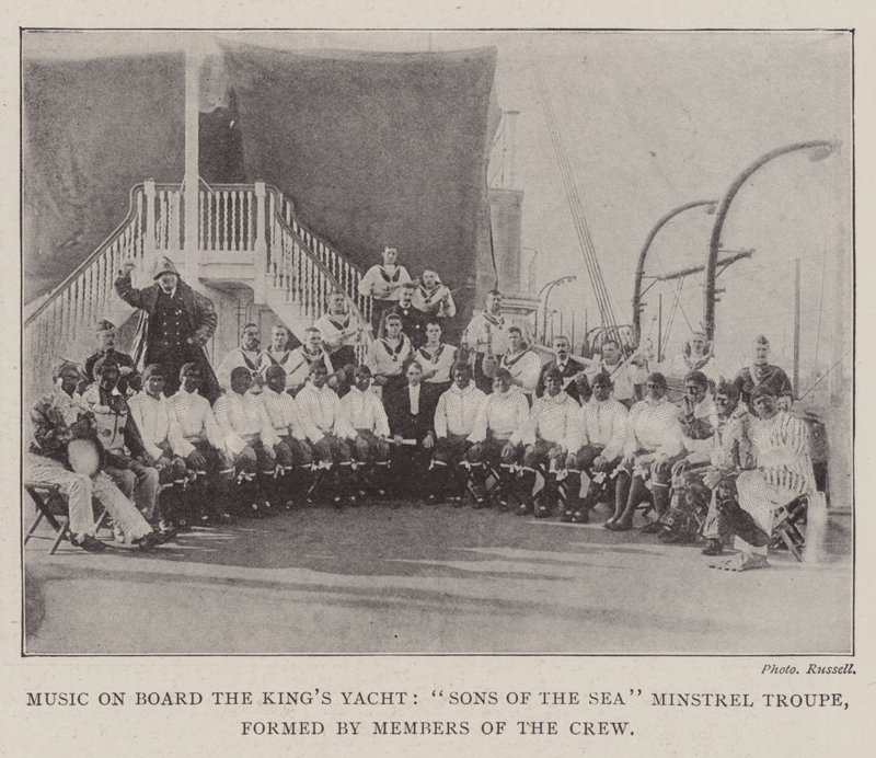 Música a bordo del yate del rey, Sons of the Sea Minstrel Troupe, formado por miembros de la tripulación de English Photographer