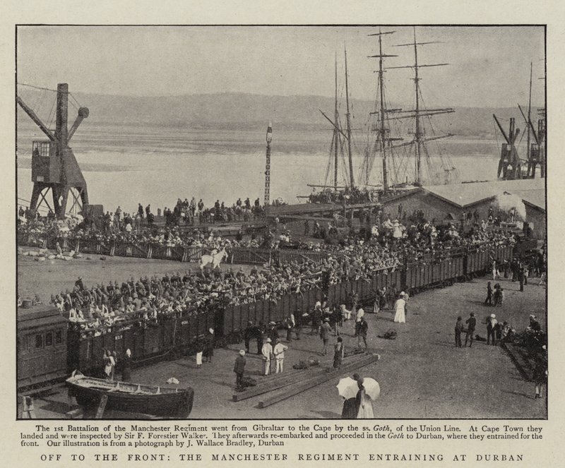 Al frente, el regimiento de Manchester embarcando en Durban de English Photographer