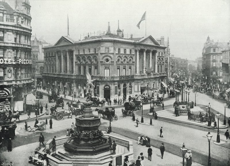 Piccadilly Circus, mostrando la Fuente Memorial Shaftesbury y el London Pavilion de English Photographer