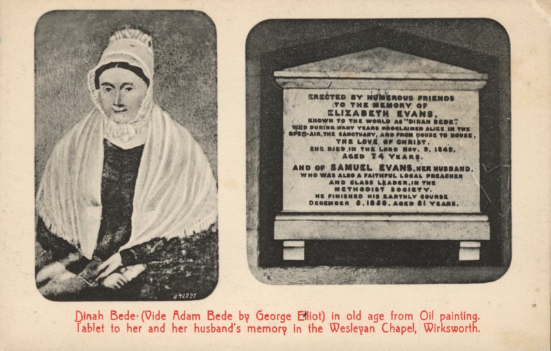 Retrato y lápida de la tía de George Elliot (Elizabeth Evans), la inspiración para personajes en su novela Adam Bede (foto en blanco y negro) de English Photographer