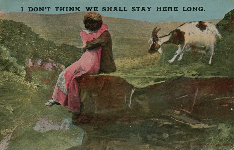 Postal de amantes en un acantilado, enviada en 1913 de English Photographer