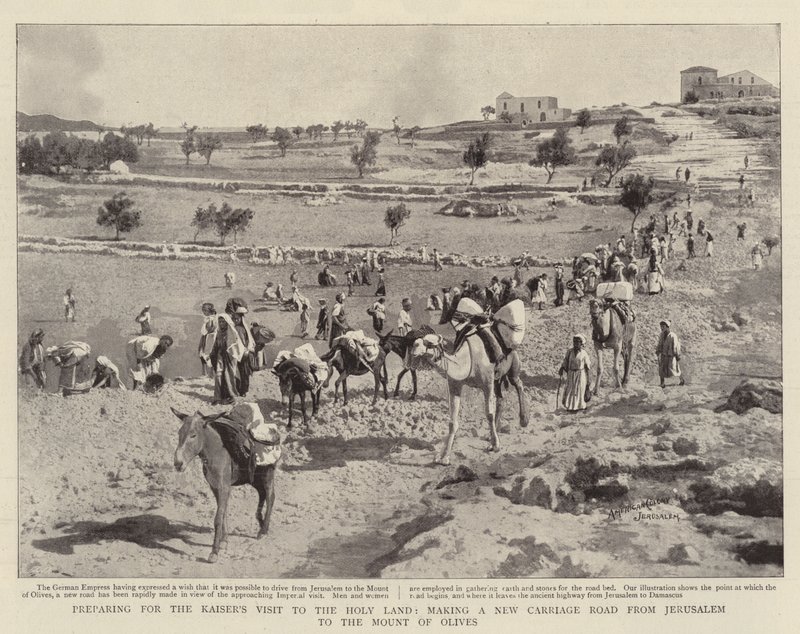 Preparativos para la visita del Kaiser a Tierra Santa, haciendo una nueva carretera desde Jerusalén al Monte de los Olivos de English Photographer