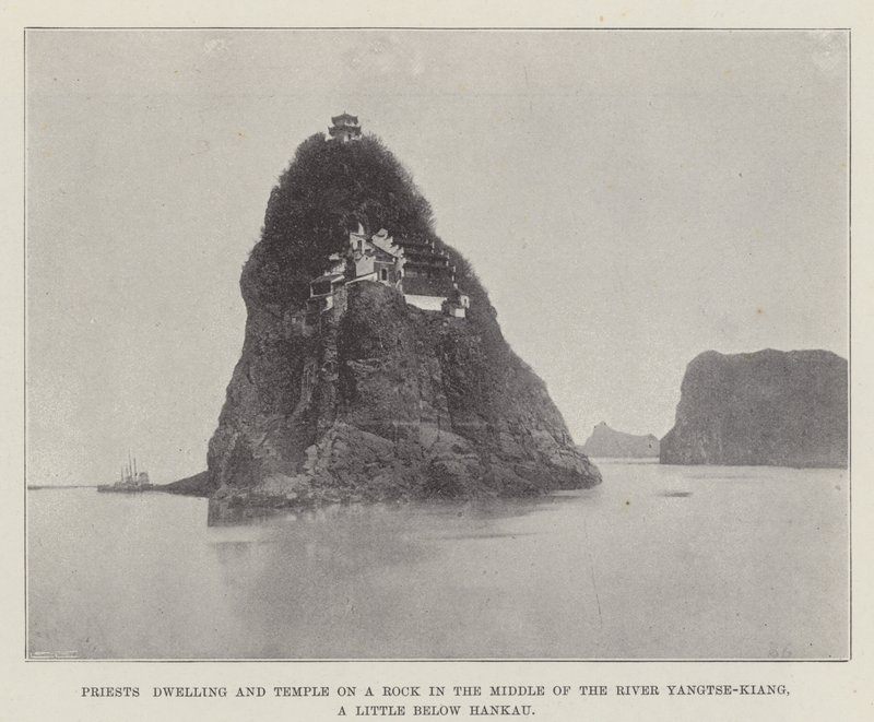 Residencia de sacerdotes y templo en una roca en medio del río Yangtse-Kiang, un poco más abajo de Hankau de English Photographer