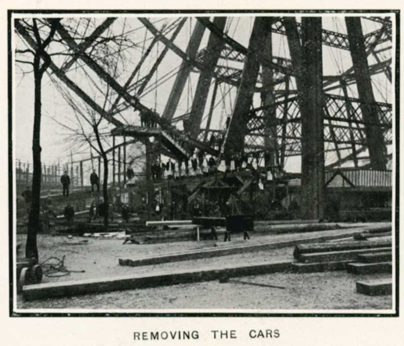Removiendo la Gran Rueda en Earls Court, Londres; removiendo los coches; de The Sphere, 13 de abril de 1907 de English Photographer