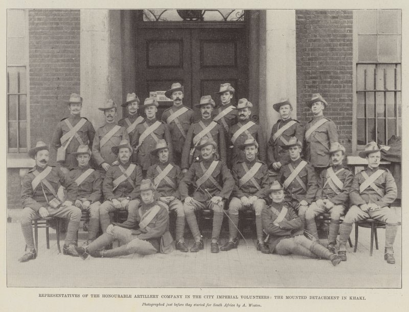 Representantes de la Honourable Artillery Company en los City Imperial Volunteers, el destacamento montado en caqui de English Photographer