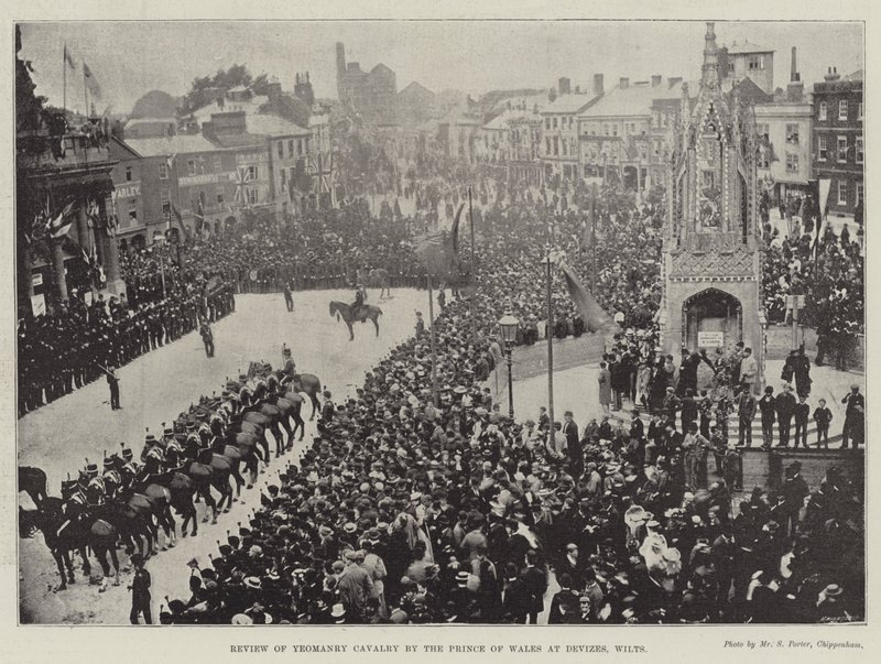 Revisión de la caballería de Yeomanry por el Príncipe de Gales en Devizes, Wilts de English Photographer