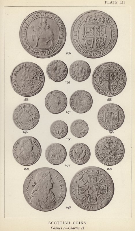 Monedas escocesas, Carlos I, Carlos II (foto en blanco y negro) de English Photographer