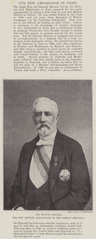 Sir Edmund Monson, el nuevo embajador británico en la República Francesa de English Photographer