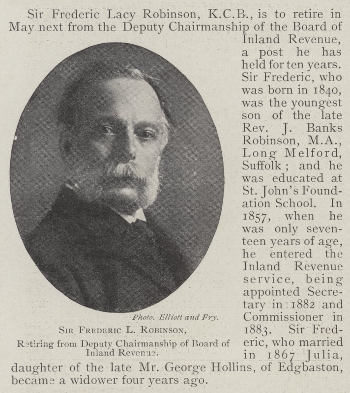 Sir Frederic L Robinson, retirándose de la Vicepresidencia de la Junta de Ingresos Internos de English Photographer