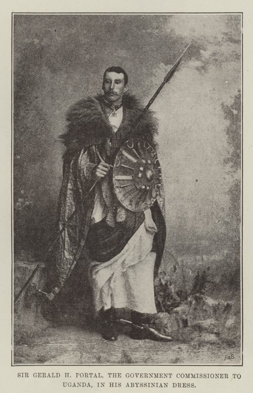 Sir Gerald H. Portal, el comisionado del gobierno en Uganda, con su vestido abisinio de English Photographer