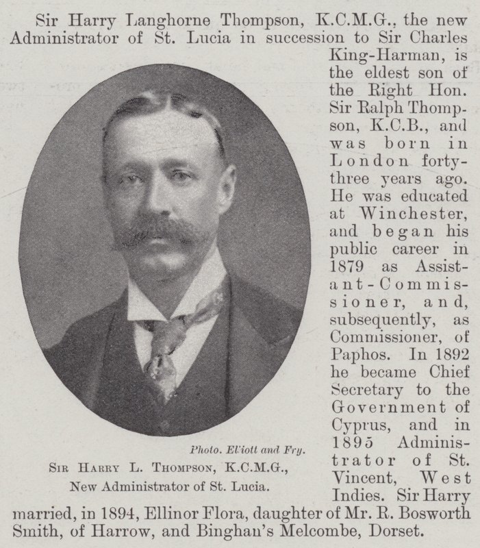 Sir Harry L Thompson, KCMG, Nuevo Administrador de Santa Lucía de English Photographer