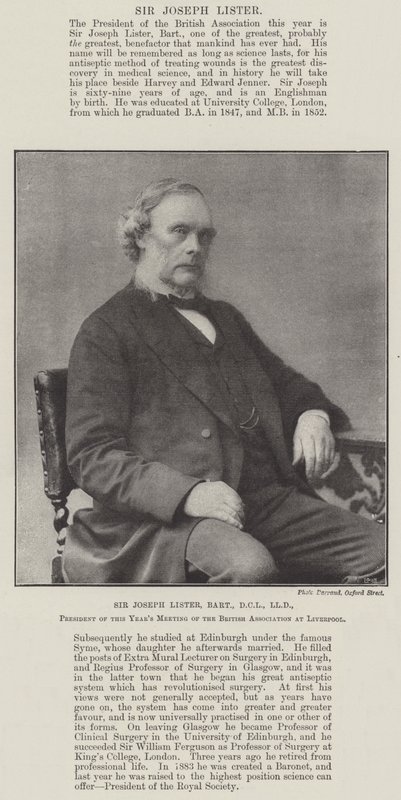 Sir Joseph Lister, baronet, DCL, LLD, presidente de la reunión de este año de la Asociación Británica en Liverpool de English Photographer