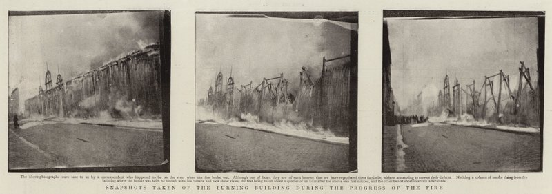 Instantáneas tomadas del Edificio en Llamas durante el Progreso del Incendio de English Photographer